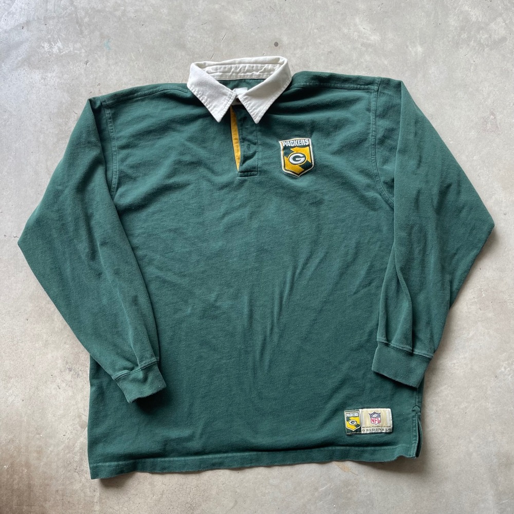 Vintage NFL Originals Green Bay Packers Rugby Shirt Mens Large L Long Sleeve